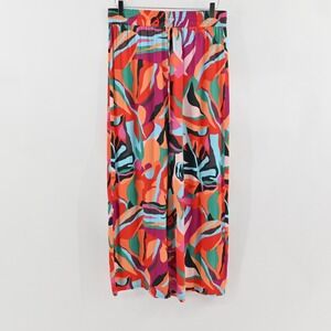Rachel Zoe Tropical Wide Leg Pants Womens Sz M Multicolor Palazzo Elastic Waist